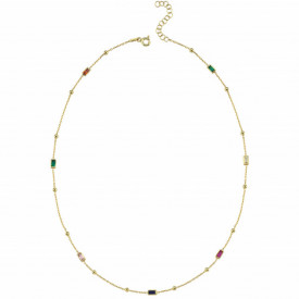Colored Gemstone Station Necklace Gold Plated Sterling Silver