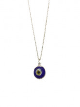 Dark blue evil eye necklace featuring a handmade glass bead pendant on a 925 sterling silver chain. Stylish and symbolic.