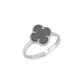 Dark Gray Clover Silver Ring in 925 Sterling Silver – Contemporary Women’s Wholesale Jewelry