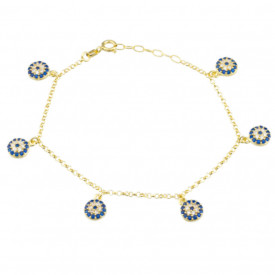 Evil Eye 925 Silver Charm Bracelet Gold Plated Turkish Jewelry