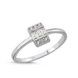 Geometric CZ Cluster Ring in Rhodium-Plated 925 Sterling Silver