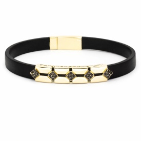 Geometric Diamond Accent Black Rubber Men’s Bracelet in 925 Sterling Silver – Wholesale Export Collection