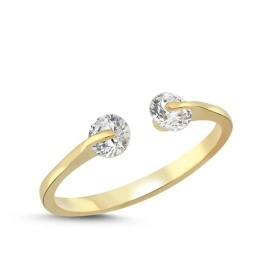 Gold Open Ring with Double CZ Stones in 925 Sterling Silver