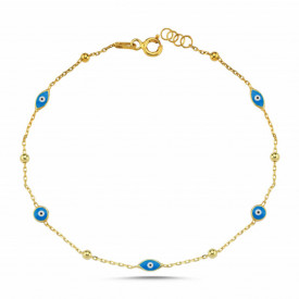 Gold-Plated Sterling Silver Bracelet with Blue Evil Eye Beads