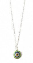 Green Turkish Evil Eye Glass Bead Necklace Sterling Silver Chain