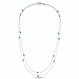 Long Chain Evil Eye Beaded Necklace with Turkish Blue Beads 1 meter