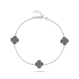 Modern Black Clover Charm Bracelet in 925 Sterling Silver – Premium Wholesale Jewelry