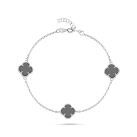 Modern Black Clover Charm Bracelet in 925 Sterling Silver – Premium Wholesale Jewelry