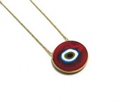 Red Ceramic Evil Eye Necklace Handmade Sterling Silver Jewelry