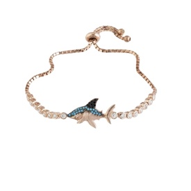 Rose Gold Adjustable Shark Charm Bracelet with CZ Detailing