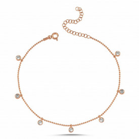 Rose Gold-Plated Anklet with Clear Crystal Dangling Charms