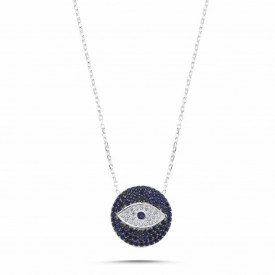 Rose Gold-Plated Evil Eye Necklace Blue White Cubic Zirconia
