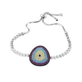 Silver Adjustable Bracelet with Multicolor Zircon Triangle Design