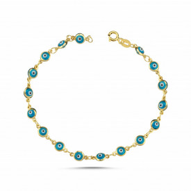 Silver Gold Plated Silver Evil Eye Bracelet Blue Motifs Set
