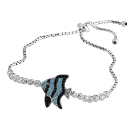 Sterling Silver Adjustable Bracelet with Striped Fish Charm