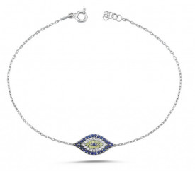 Sterling Silver Bracelet with Oval Evil Eye Charm