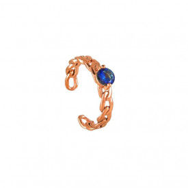 Sterling Silver Cuban Chain Ring with Blue Sapphire Stone