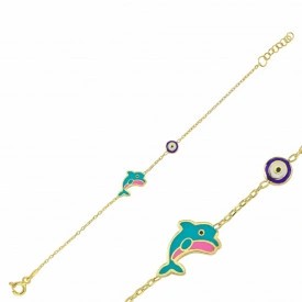 Sterling Silver Dolphin and Evil Eye Kids Bracelet