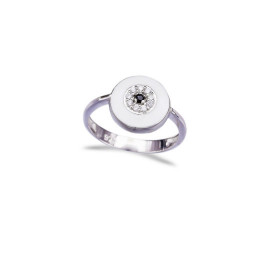 Sterling Silver White Enamel Evil Eye Ring
