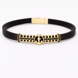 Wholesale 925 Sterling Silver Gold Anchor Motif Black Men’s Bracelet – Premium Turkish Jewelry Exporter