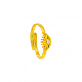 Adjustable evil eye ring in rose gold, silver, and gold-plated sterling silver design.