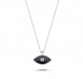 Black Evil Eye Mini Necklace Sterling Silver Pendant