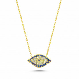 Blue Evil Eye Turkish Necklace in Gold-Plated Sterling Silver