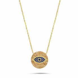 Gold-Plated Evil Eye Necklace Blue Champagne Cubic Zirconia