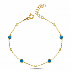 Gold-Plated Sterling Silver Bracelet with Blue Evil Eye Charms
