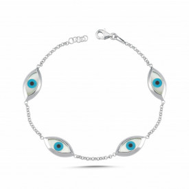Mother of Pearl Evil Eye Bracelet 925 Sterling Silver Jewelry
