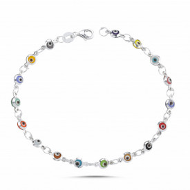 Multicolor Evil Eye Beaded Bracelet 925 Sterling Silver Jewelry