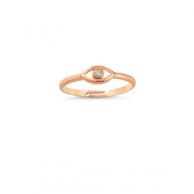 Rose gold evil eye ring with cubic zirconia stone, featuring a minimalist and modern design.