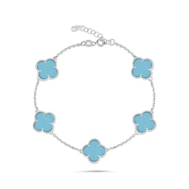 Sky Blue Clover Motif Bracelet in 925 Sterling Silver – Contemporary Wholesale Jewelry