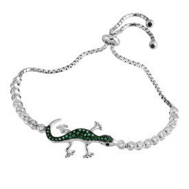Sterling Silver Adjustable Bracelet with Green Lizard Charm