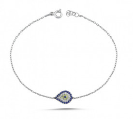 Sterling Silver Bracelet with Evil Eye Teardrop Charm