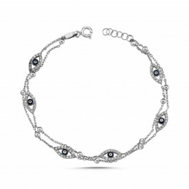 Sterling Silver Evil Eye Bracelet with Black and White Design