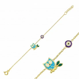 Sterling Silver Owl and Evil Eye Kids Bracelet