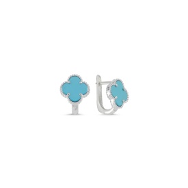 Turquoise Clover Huggie Earrings Crafted in 925 Sterling Silver – Wholesale Fashion Jewelry
