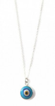 Turquoise Evil Eye Glass Bead Necklace Sterling Silver Pendant