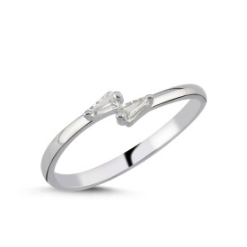 Twin Trapezoid CZ Open Ring in Rhodium-Plated 925 Sterling Silver