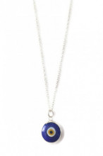 Dark Blue Glass Evil Eye Bead Necklace Sterling Silver Pendant