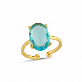 Gold-Plated Adjustable Ring with Oval Blue Topaz Gemstone