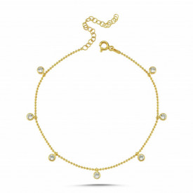 Gold-Plated Anklet with Clear Crystal Dangling Charms