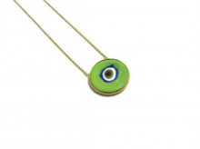 Green Evil Eye Necklace Round Sterling Silver Pendant