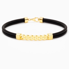 Men’s Black Rubber Bracelet with 925 Silver Gold Cuban Link – Wholesale