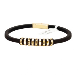 Mixed Gold and Silver Rondelle Brown Leather Men’s Bracelet – Wholesale 925 Sterling Silver Manufacturer