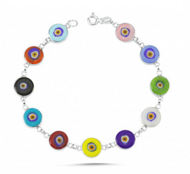 Multicolor Evil Eye Beaded Bracelet Silver Handmade Jewelry