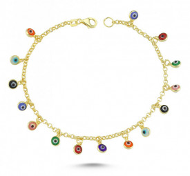 Multicolor Evil Eye Charm Bracelet Handmade 925 Sterling Silver