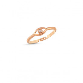 Rose gold evil eye ring with cubic zirconia stone, featuring a minimalist and modern design.
