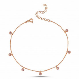 Rose Gold-Plated Anklet with Pink Crystal Dangling Charms